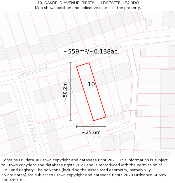 10, OAKFIELD AVENUE, BIRSTALL, LEICESTER, LE4 3DQ: Plot and title map