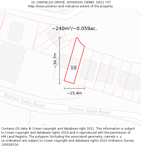 10, OAKFIELDS GROVE, SPONDON, DERBY, DE21 7ST: Plot and title map