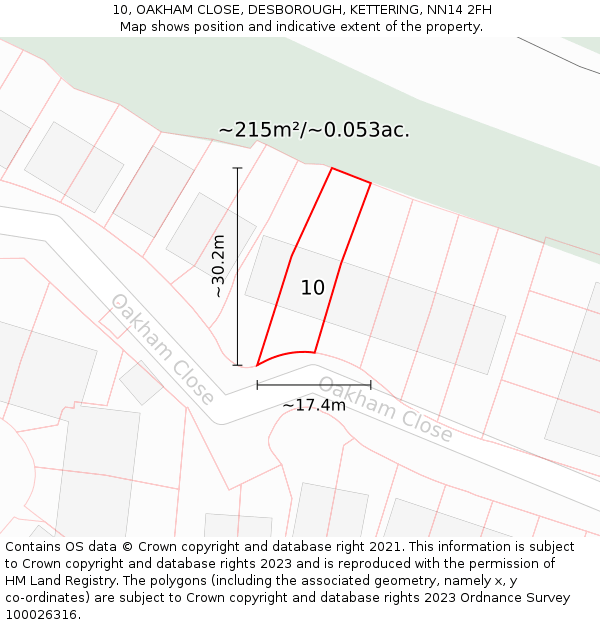 10, OAKHAM CLOSE, DESBOROUGH, KETTERING, NN14 2FH: Plot and title map