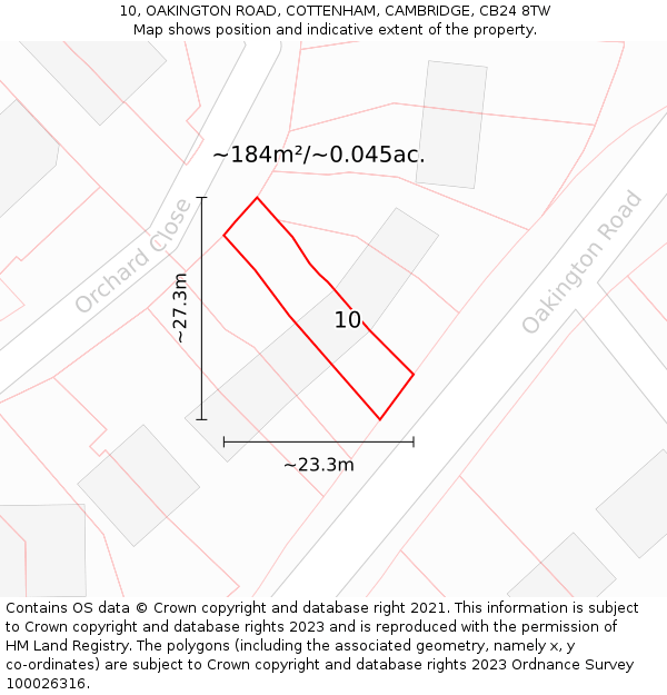 10, OAKINGTON ROAD, COTTENHAM, CAMBRIDGE, CB24 8TW: Plot and title map