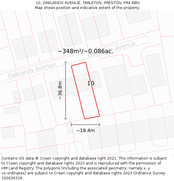 10, OAKLANDS AVENUE, TARLETON, PRESTON, PR4 6BN: Plot and title map