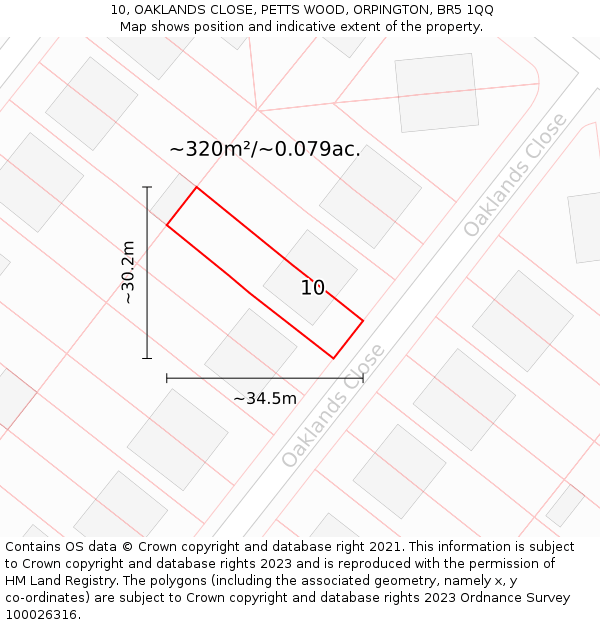 10, OAKLANDS CLOSE, PETTS WOOD, ORPINGTON, BR5 1QQ: Plot and title map