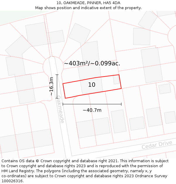 10, OAKMEADE, PINNER, HA5 4DA: Plot and title map