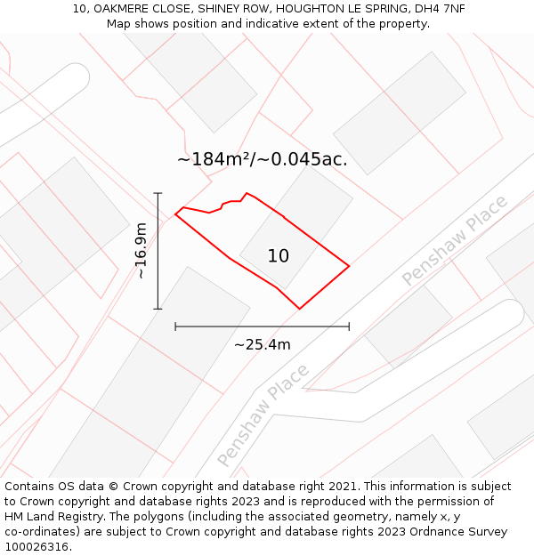 10, OAKMERE CLOSE, SHINEY ROW, HOUGHTON LE SPRING, DH4 7NF: Plot and title map