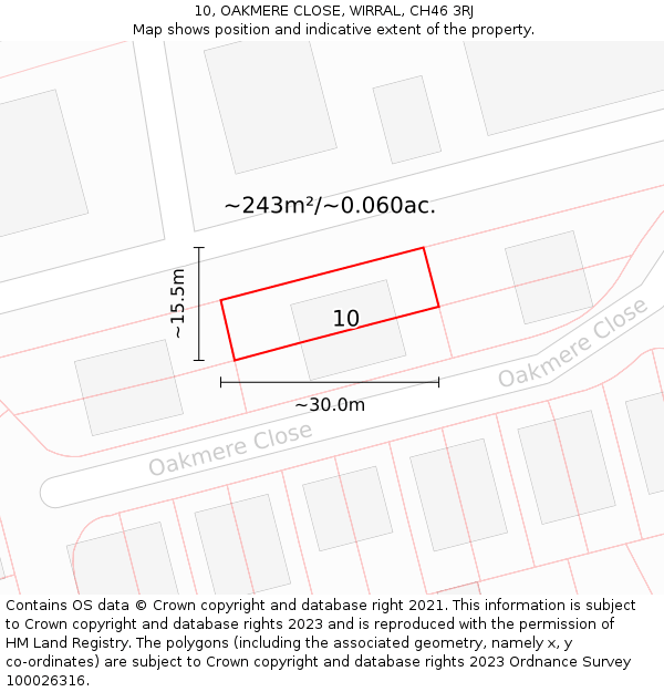 10, OAKMERE CLOSE, WIRRAL, CH46 3RJ: Plot and title map
