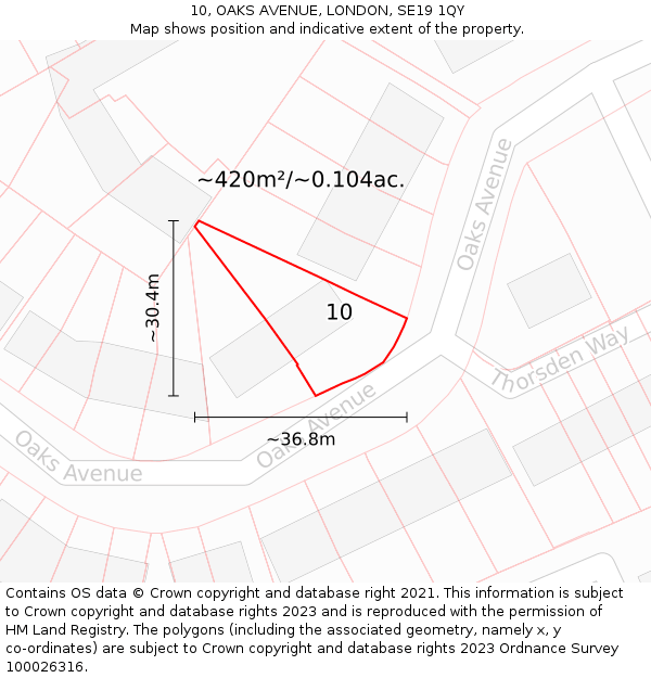 10, OAKS AVENUE, LONDON, SE19 1QY: Plot and title map