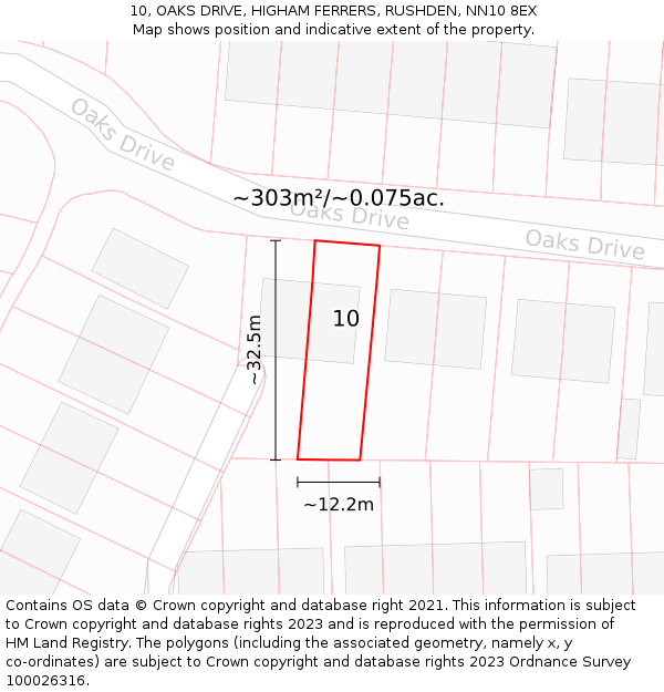 10, OAKS DRIVE, HIGHAM FERRERS, RUSHDEN, NN10 8EX: Plot and title map