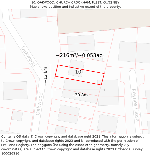 10, OAKWOOD, CHURCH CROOKHAM, FLEET, GU52 8BY: Plot and title map