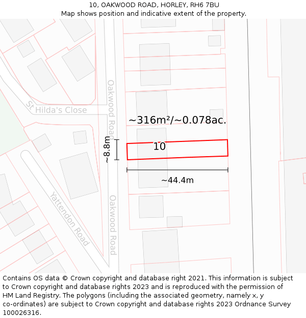 10, OAKWOOD ROAD, HORLEY, RH6 7BU: Plot and title map