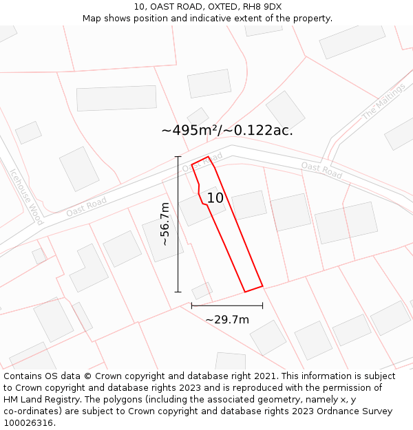 10, OAST ROAD, OXTED, RH8 9DX: Plot and title map