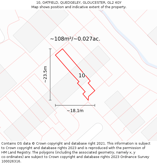 10, OATFIELD, QUEDGELEY, GLOUCESTER, GL2 4GY: Plot and title map