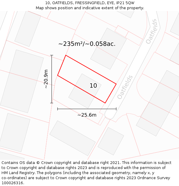 10, OATFIELDS, FRESSINGFIELD, EYE, IP21 5QW: Plot and title map