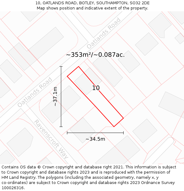 10, OATLANDS ROAD, BOTLEY, SOUTHAMPTON, SO32 2DE: Plot and title map
