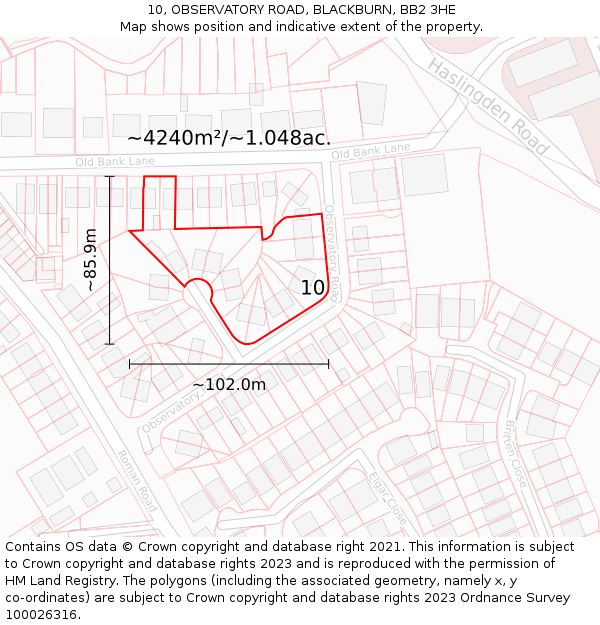 10, OBSERVATORY ROAD, BLACKBURN, BB2 3HE: Plot and title map
