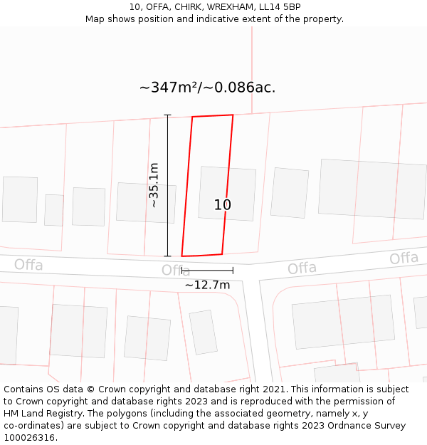 10, OFFA, CHIRK, WREXHAM, LL14 5BP: Plot and title map