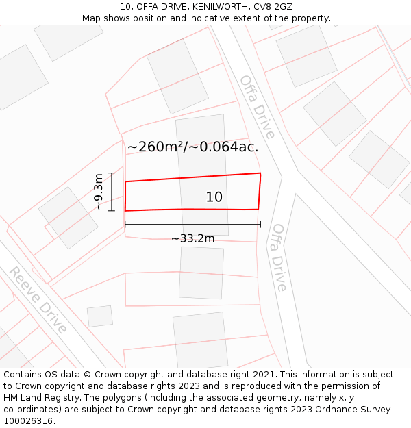 10, OFFA DRIVE, KENILWORTH, CV8 2GZ: Plot and title map