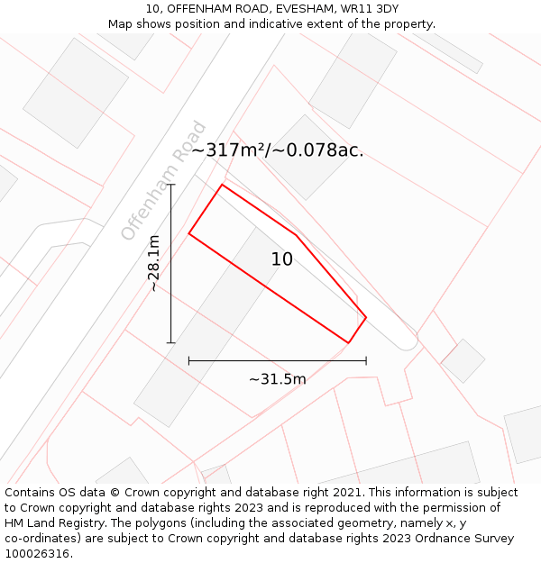 10, OFFENHAM ROAD, EVESHAM, WR11 3DY: Plot and title map