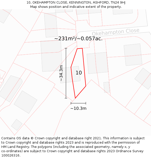 10, OKEHAMPTON CLOSE, KENNINGTON, ASHFORD, TN24 9HJ: Plot and title map
