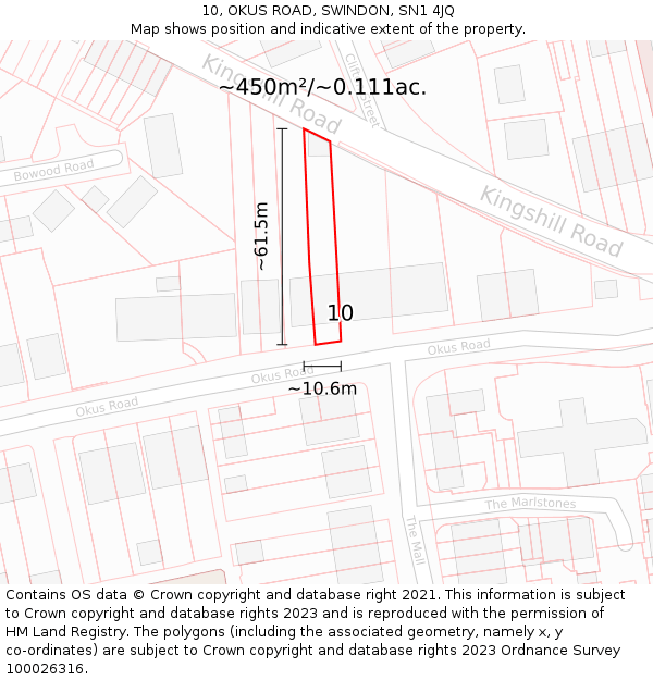 10, OKUS ROAD, SWINDON, SN1 4JQ: Plot and title map