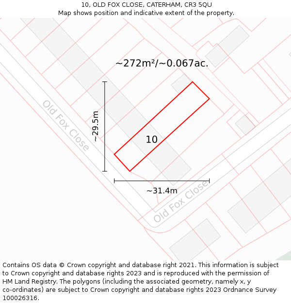 10, OLD FOX CLOSE, CATERHAM, CR3 5QU: Plot and title map