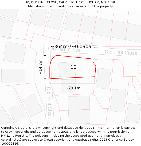 10, OLD HALL CLOSE, CALVERTON, NOTTINGHAM, NG14 6PU: Plot and title map