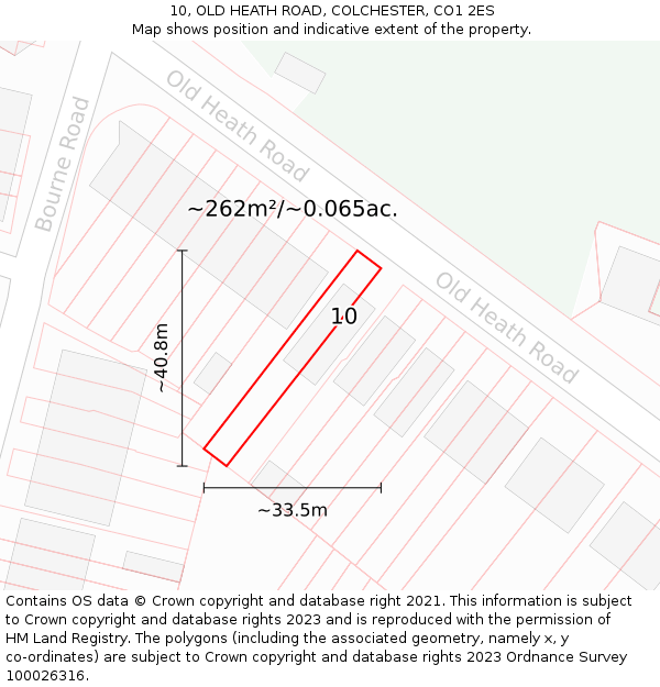 10, OLD HEATH ROAD, COLCHESTER, CO1 2ES: Plot and title map