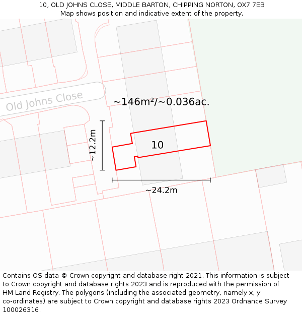 10, OLD JOHNS CLOSE, MIDDLE BARTON, CHIPPING NORTON, OX7 7EB: Plot and title map