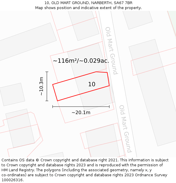 10, OLD MART GROUND, NARBERTH, SA67 7BR: Plot and title map