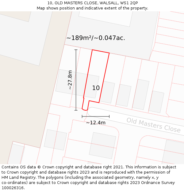 10, OLD MASTERS CLOSE, WALSALL, WS1 2QP: Plot and title map