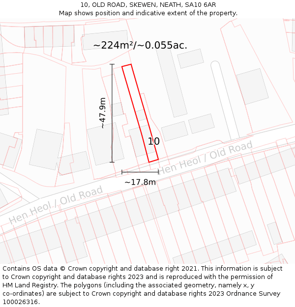 10, OLD ROAD, SKEWEN, NEATH, SA10 6AR: Plot and title map