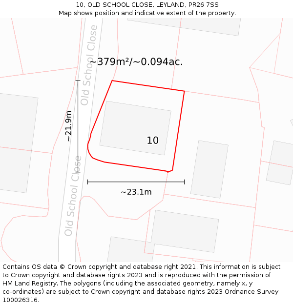 10, OLD SCHOOL CLOSE, LEYLAND, PR26 7SS: Plot and title map