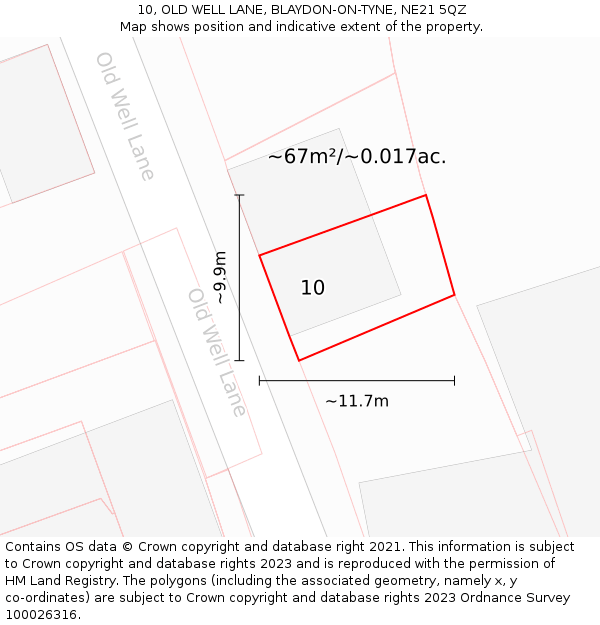 10, OLD WELL LANE, BLAYDON-ON-TYNE, NE21 5QZ: Plot and title map