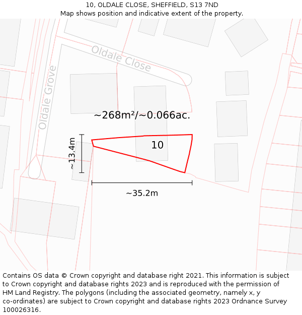 10, OLDALE CLOSE, SHEFFIELD, S13 7ND: Plot and title map