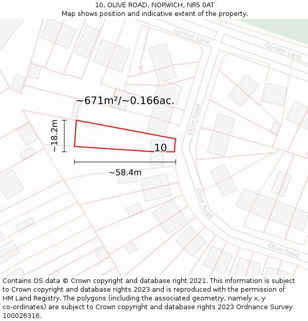 10, OLIVE ROAD, NORWICH, NR5 0AT: Plot and title map