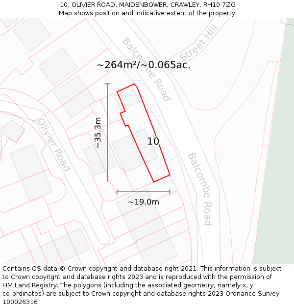 10, OLIVIER ROAD, MAIDENBOWER, CRAWLEY, RH10 7ZG: Plot and title map