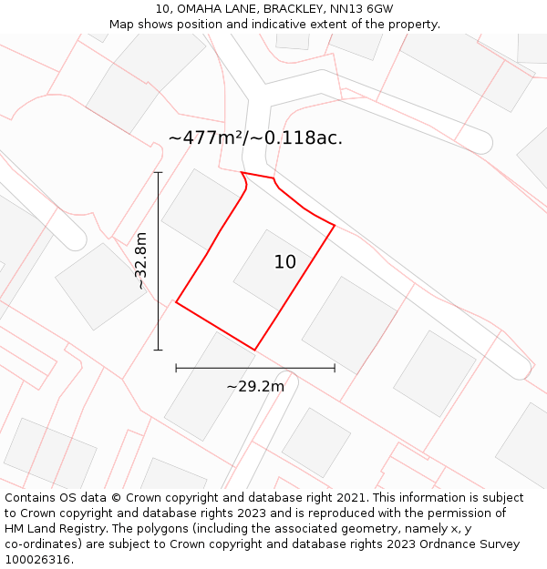 10, OMAHA LANE, BRACKLEY, NN13 6GW: Plot and title map