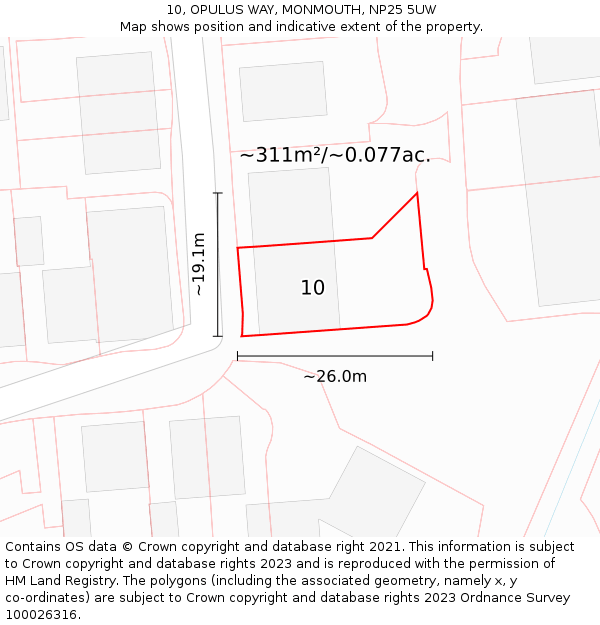 10, OPULUS WAY, MONMOUTH, NP25 5UW: Plot and title map