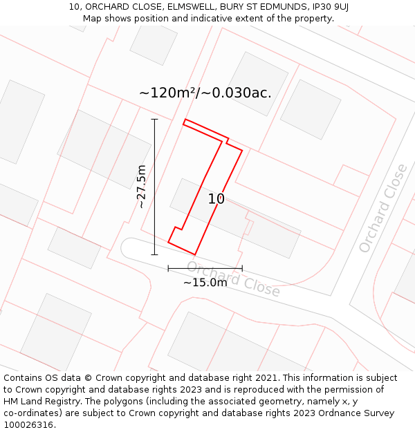 10, ORCHARD CLOSE, ELMSWELL, BURY ST EDMUNDS, IP30 9UJ: Plot and title map
