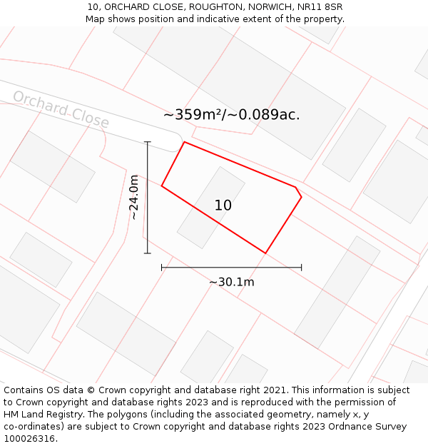 10, ORCHARD CLOSE, ROUGHTON, NORWICH, NR11 8SR: Plot and title map