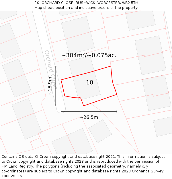 10, ORCHARD CLOSE, RUSHWICK, WORCESTER, WR2 5TH: Plot and title map
