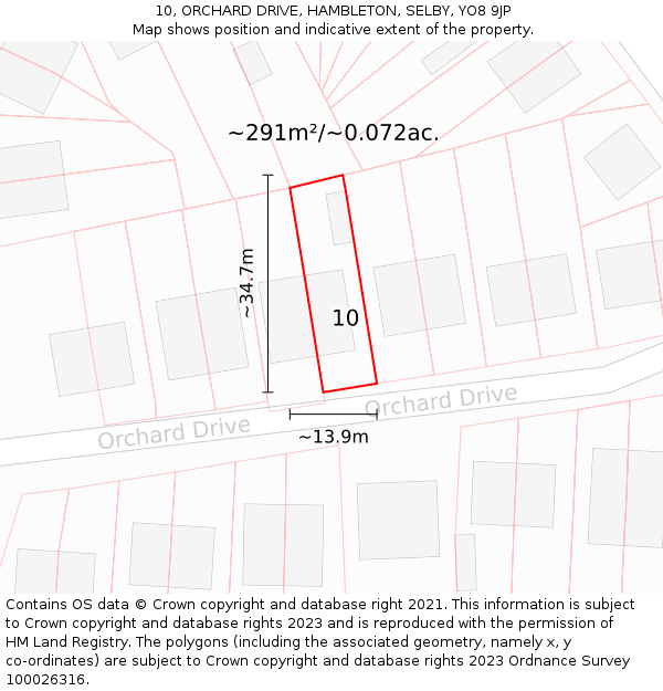 10, ORCHARD DRIVE, HAMBLETON, SELBY, YO8 9JP: Plot and title map