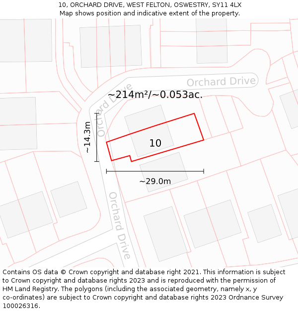 10, ORCHARD DRIVE, WEST FELTON, OSWESTRY, SY11 4LX: Plot and title map