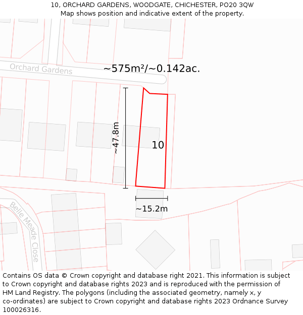 10, ORCHARD GARDENS, WOODGATE, CHICHESTER, PO20 3QW: Plot and title map