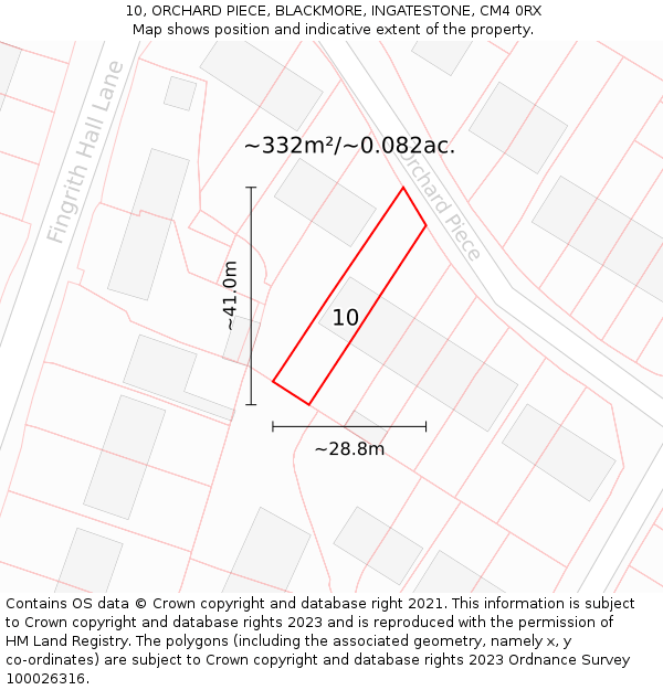 10, ORCHARD PIECE, BLACKMORE, INGATESTONE, CM4 0RX: Plot and title map