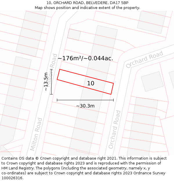 10, ORCHARD ROAD, BELVEDERE, DA17 5BP: Plot and title map