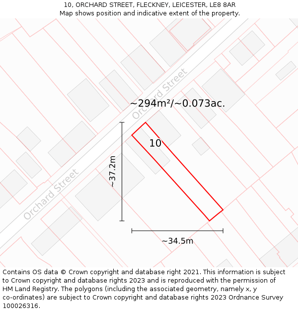 10, ORCHARD STREET, FLECKNEY, LEICESTER, LE8 8AR: Plot and title map