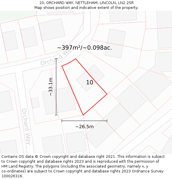 10, ORCHARD WAY, NETTLEHAM, LINCOLN, LN2 2SR: Plot and title map