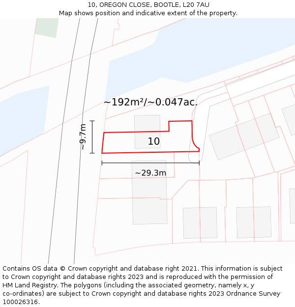 10, OREGON CLOSE, BOOTLE, L20 7AU: Plot and title map