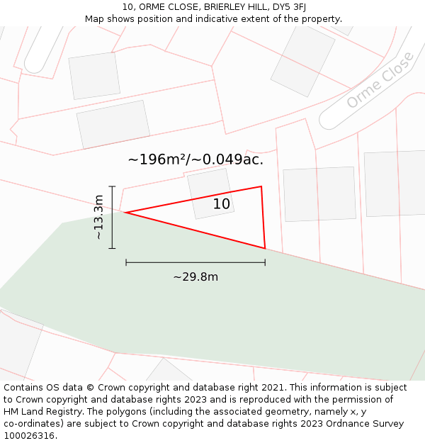 10, ORME CLOSE, BRIERLEY HILL, DY5 3FJ: Plot and title map