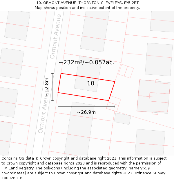 10, ORMONT AVENUE, THORNTON-CLEVELEYS, FY5 2BT: Plot and title map